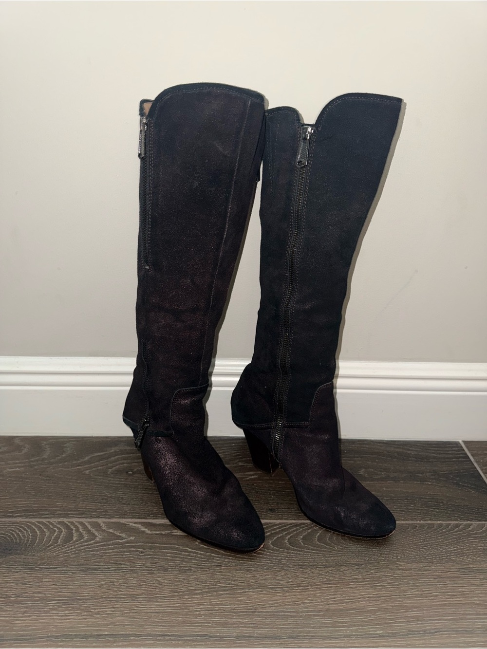 Donald J Pliner Sandora Knee-High Metallic Bronze Suede Boots with Side Zippers